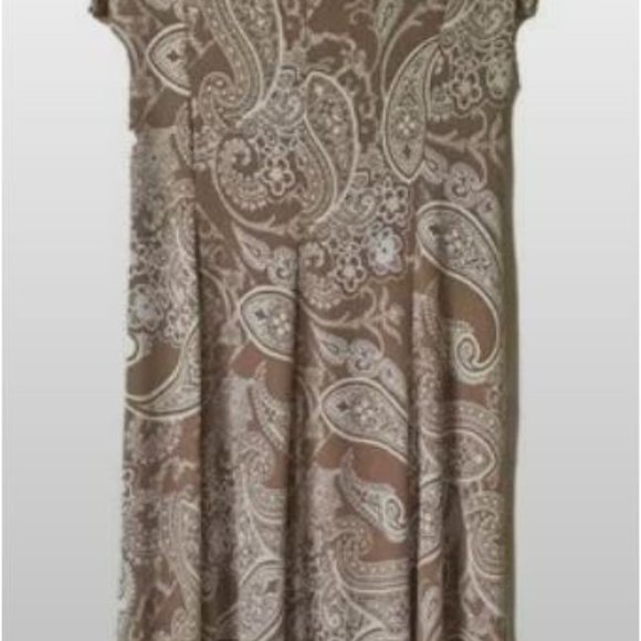 NWT Perceptions XL Brown and White Versatile SS Midi-Length Dress - Picture 2 of 8